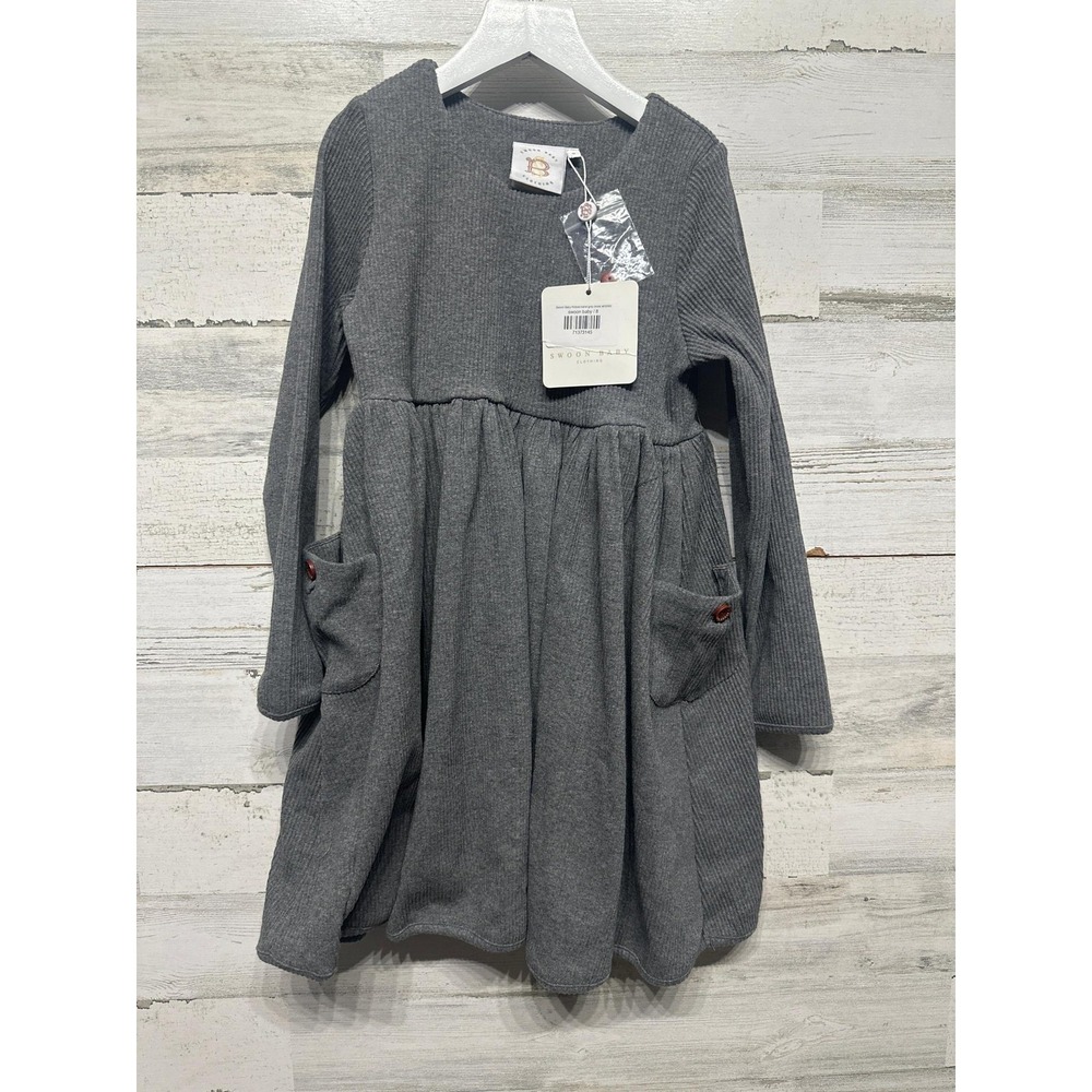Swoon Baby Ribbed Ballet Dress Girls 8 Grey Long Sleeve Pockets NWT